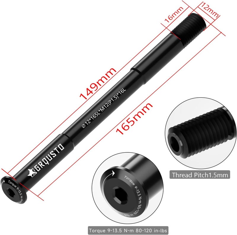 GRQUSTO 1.5mm Thread Pitch Front Rear Thru Axles for Road Mountain Bicyle Suspension Forks Rigid Forks and Bike Rear Frame, 6061 Aluminium Alloy Boost Through Axle: 12mm x 117mm to 181mm Includes 17 Lengths - Image 2